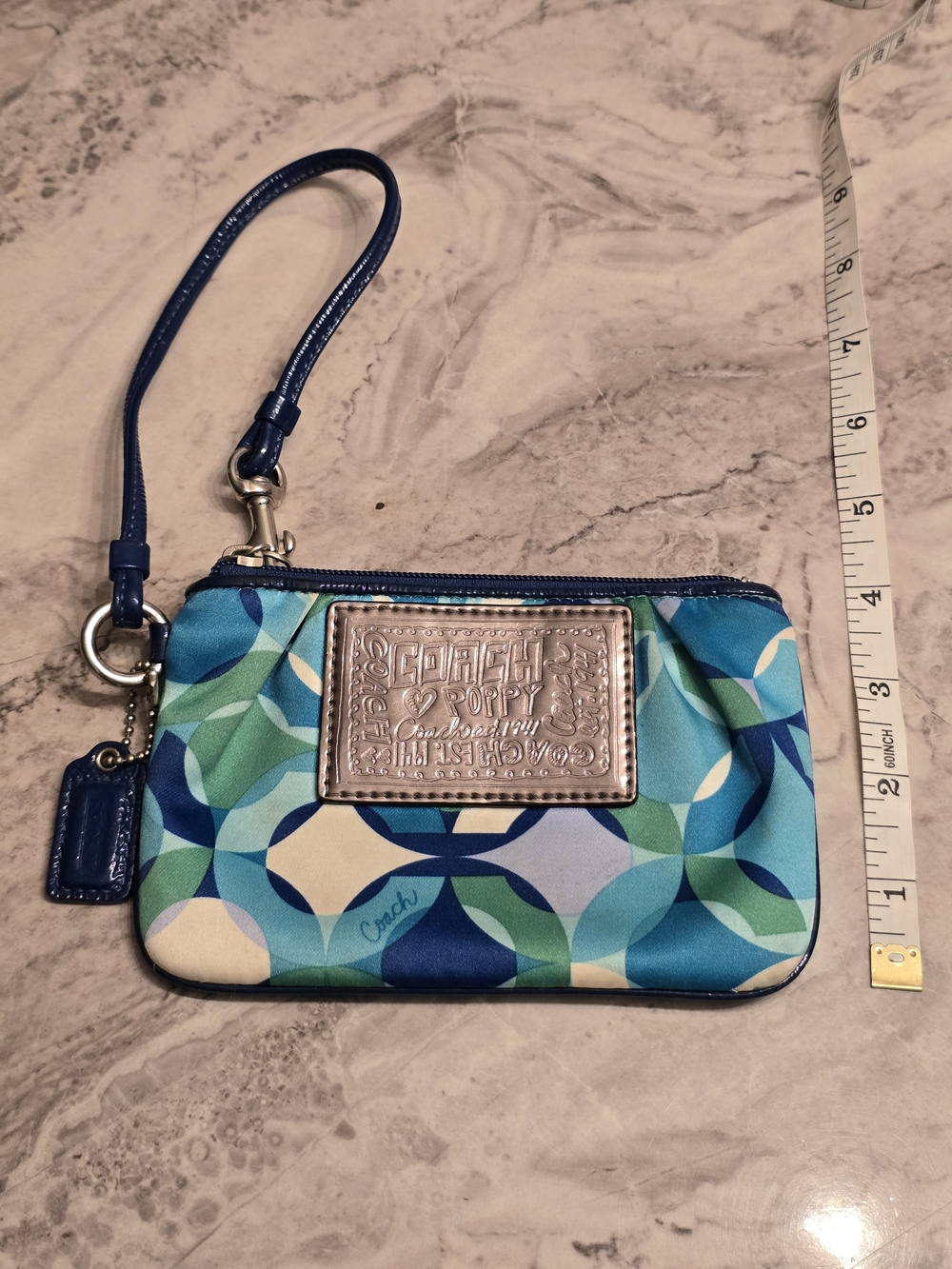 COACH Blue Geo Print Wristlet - Signature Leather Patch - Picture 6 of 9